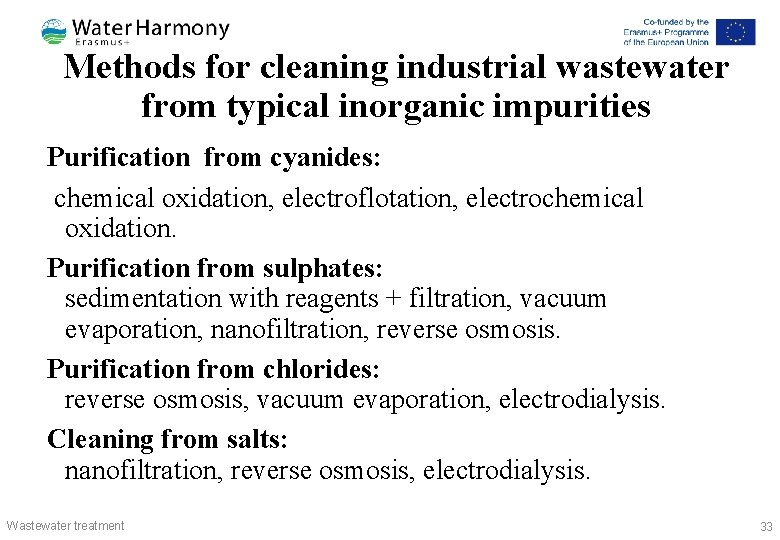 Methods for cleaning industrial wastewater from typical inorganic impurities Purification from cyanides: chemical oxidation,