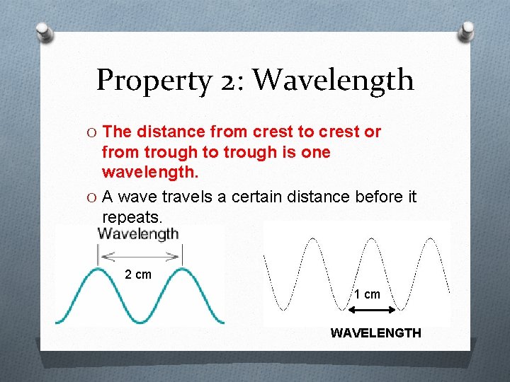 Property 2: Wavelength O The distance from crest to crest or from trough to