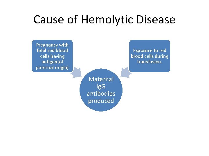 Cause of Hemolytic Disease Pregnancy with fetal red blood cells having antigen(of paternal origin)