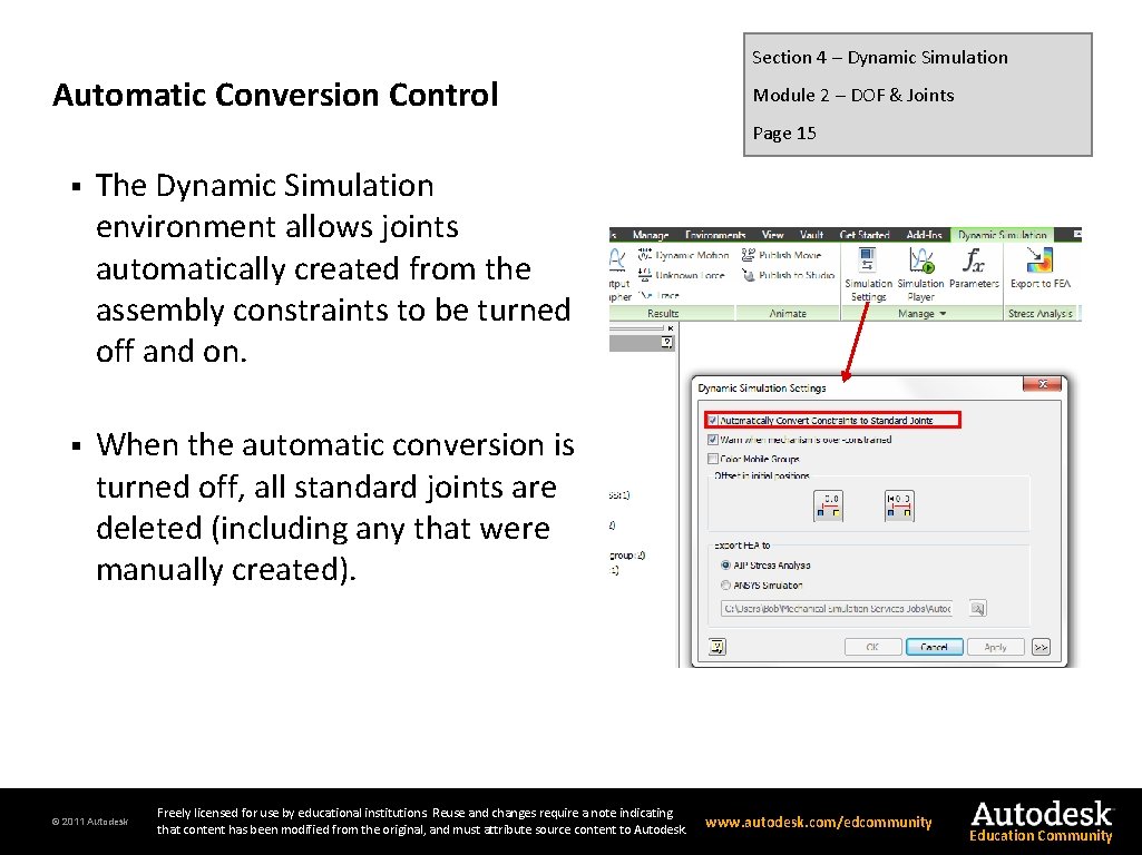 Section 4 – Dynamic Simulation Automatic Conversion Control Module 2 – DOF & Joints