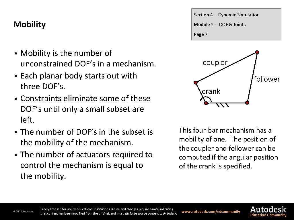 Section 4 – Dynamic Simulation Mobility Module 2 – DOF & Joints Page 7