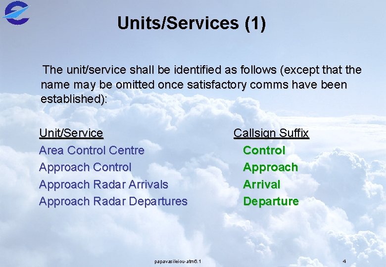 Units/Services (1) The unit/service shall be identified as follows (except that the name may