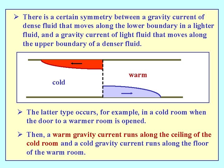 Ø There is a certain symmetry between a gravity current of dense fluid that