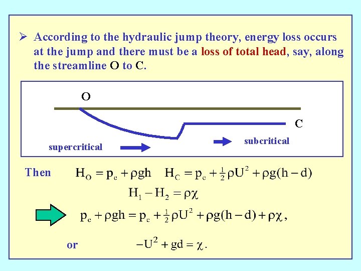 Ø According to the hydraulic jump theory, energy loss occurs at the jump and