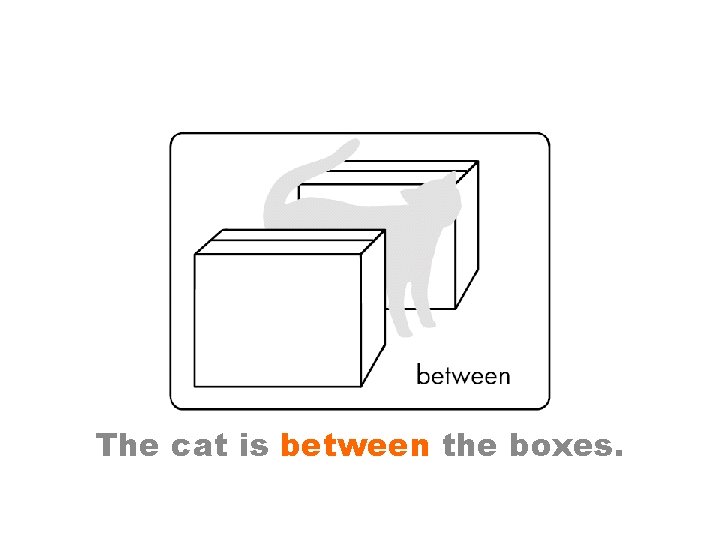 The cat is between the boxes. 