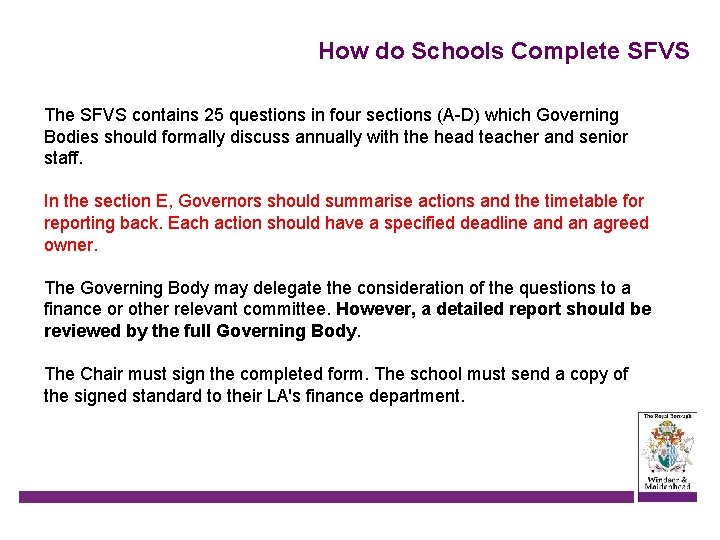 How do Schools Complete SFVS The SFVS contains 25 questions in four sections (A-D)