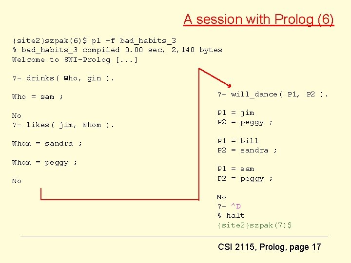 A session with Prolog (6) {site 2}szpak(6)$ pl -f bad_habits_3 % bad_habits_3 compiled 0.