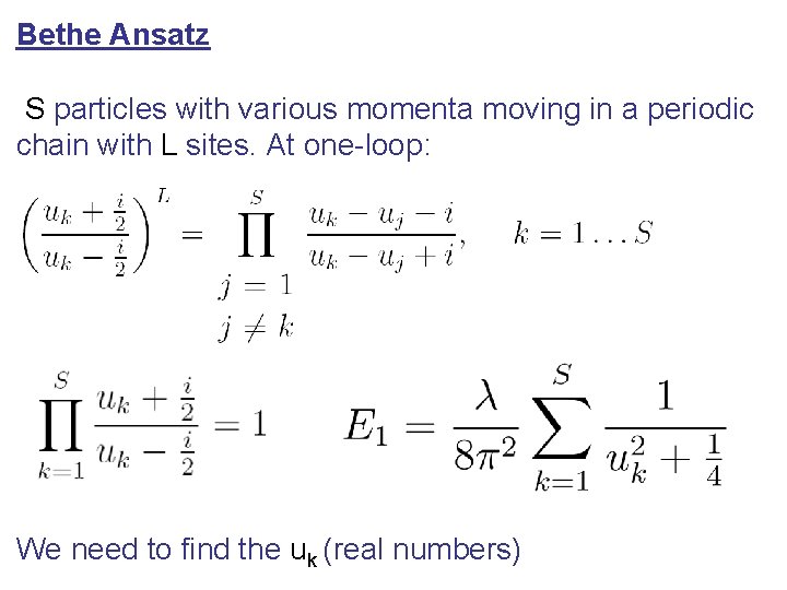 Bethe Ansatz S particles with various momenta moving in a periodic chain with L