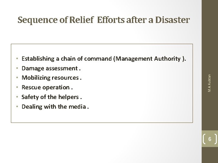  • • • Establishing a chain of command (Management Authority ). Damage assessment.