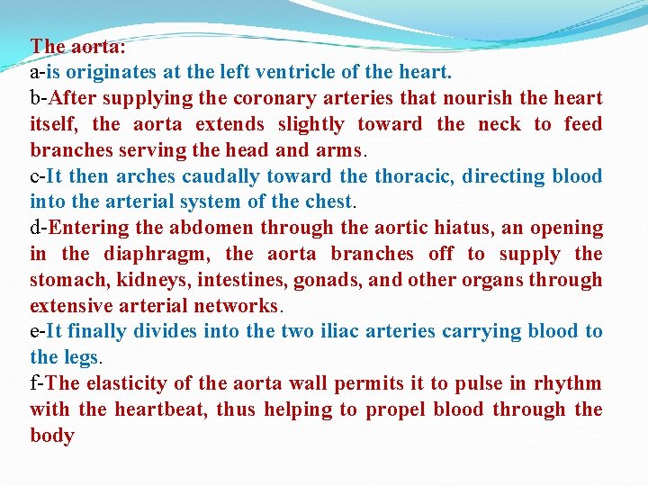 The aorta: a-is originates at the left ventricle of the heart. b-After supplying the