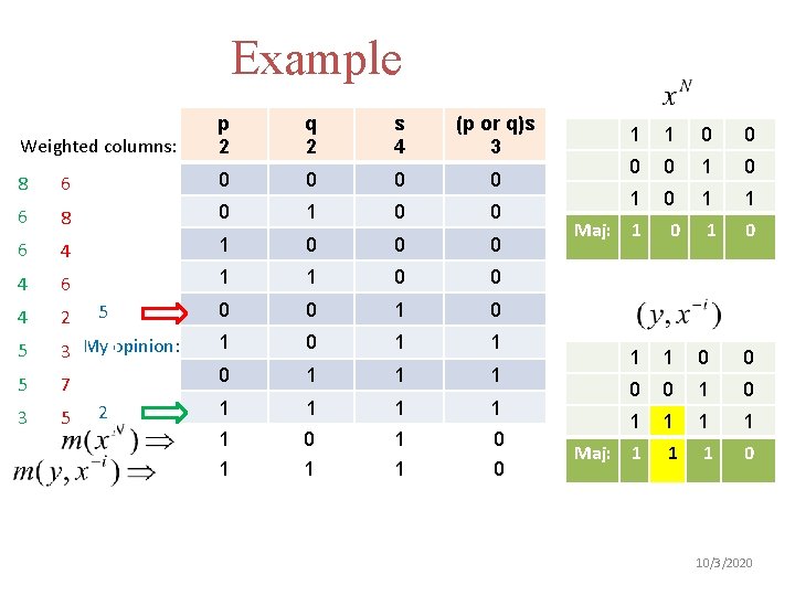 Example Weighted columns: p 2 q 2 s 4 (p or q)s 3 8