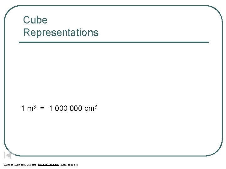 Cube Representations 1 m 3 = 1 000 cm 3 Zumdahl, De. Coste, World