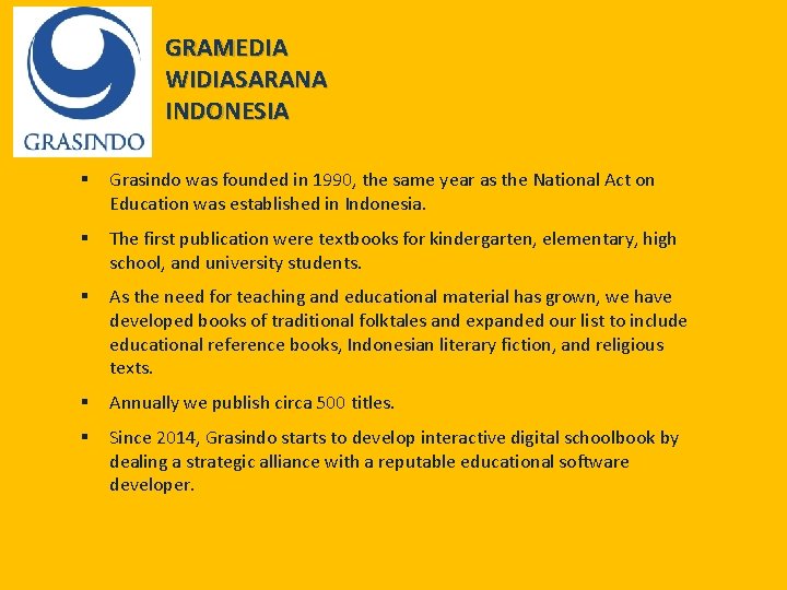 GRAMEDIA WIDIASARANA INDONESIA § Grasindo was founded in 1990, the same year as the