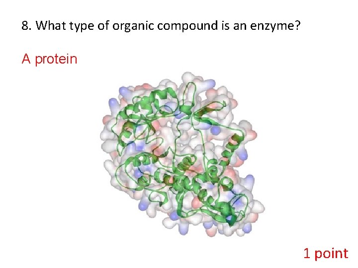 8. What type of organic compound is an enzyme? A protein 1 point 