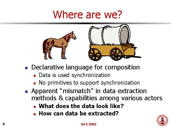Where are we? n Declarative language for composition n Apparent “mismatch” in data extraction