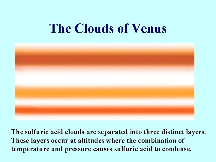 The Clouds of Venus The sulfuric acid clouds are separated into three distinct layers.