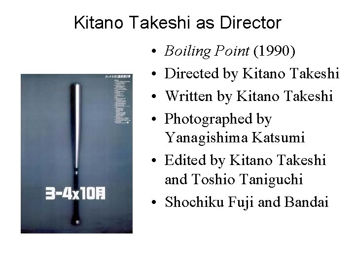 Kitano Takeshi as Director • • Boiling Point (1990) Directed by Kitano Takeshi Written