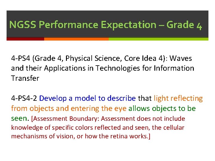 NGSS Performance Expectation – Grade 4 4 -PS 4 (Grade 4, Physical Science, Core