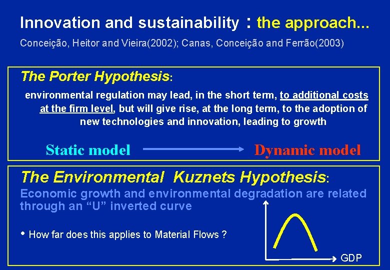 Innovation and sustainability : the approach. . . Conceição, Heitor and Vieira(2002); Canas, Conceição