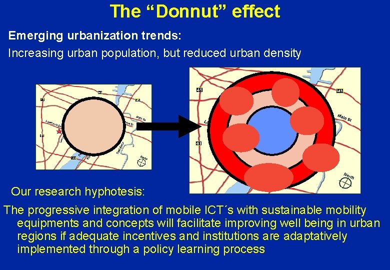 The “Donnut” effect Emerging urbanization trends: Increasing urban population, but reduced urban density Our
