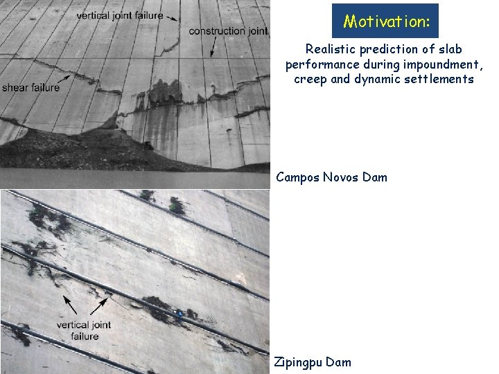 Motivation: Realistic prediction of slab performance during impoundment, creep and dynamic settlements Campos Novos