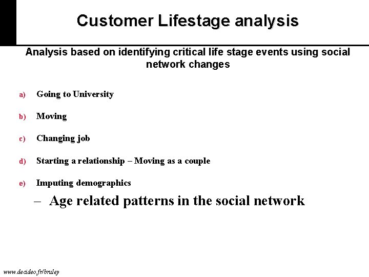 Customer Lifestage analysis Analysis based on identifying critical life stage events using social network