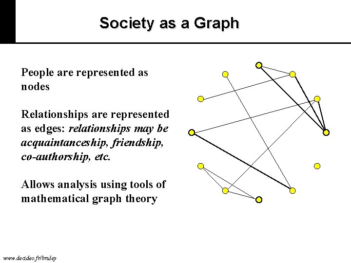 Society as a Graph People are represented as nodes Relationships are represented as edges:
