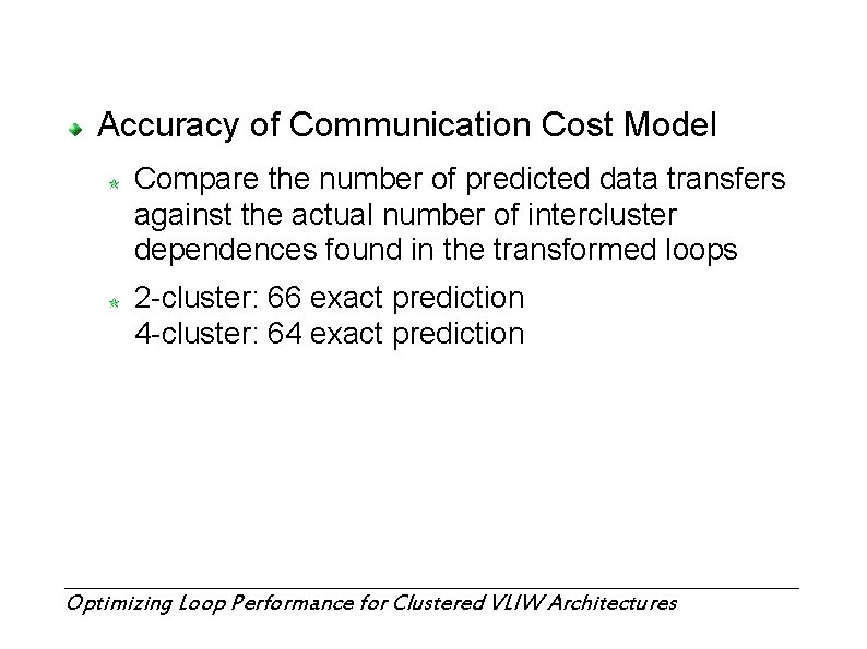 Accuracy of Communication Cost Model Compare the number of predicted data transfers against the