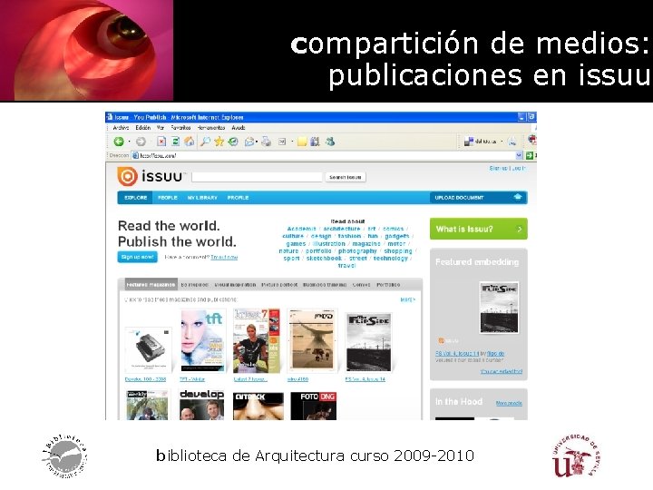 compartición de medios: publicaciones en issuu biblioteca de Arquitectura curso 2009 -2010 