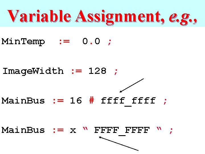 Variable Assignment, e. g. , Min. Temp : = 0. 0 ; Image. Width