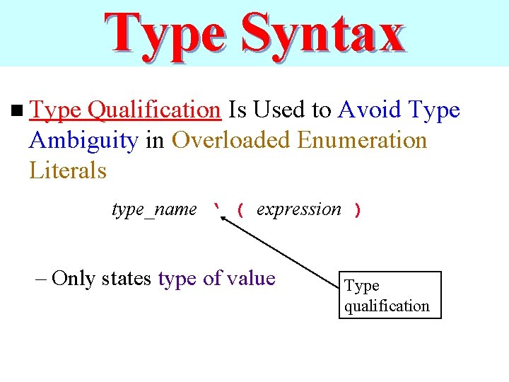 Type Syntax n Type Qualification Is Used to Avoid Type Ambiguity in Overloaded Enumeration