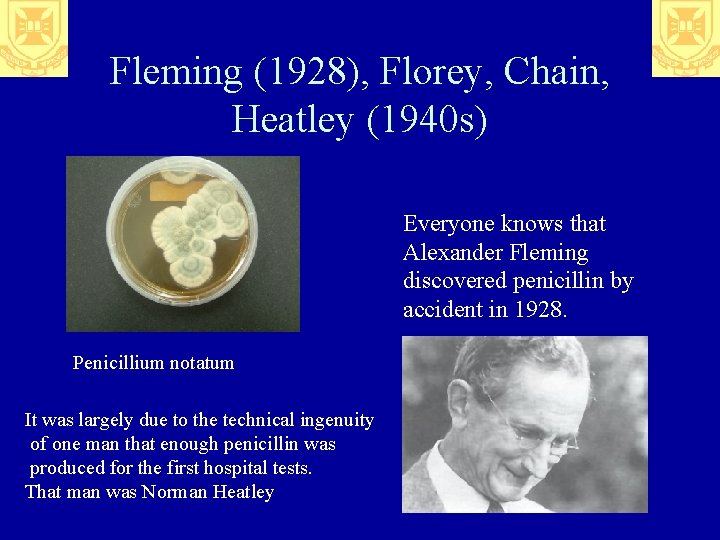 Fleming (1928), Florey, Chain, Heatley (1940 s) Everyone knows that Alexander Fleming discovered penicillin