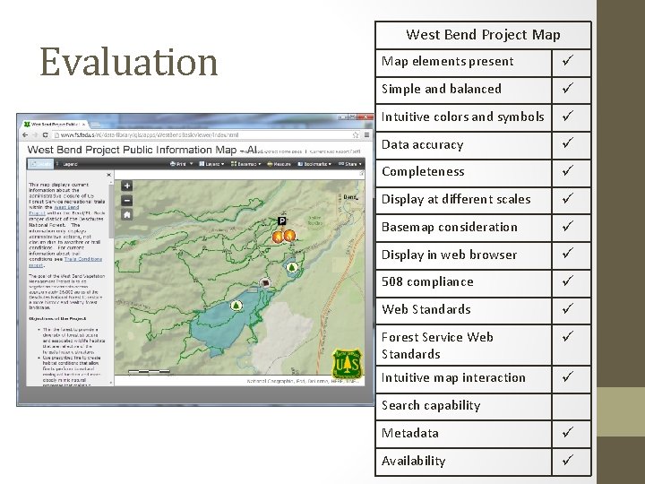 Evaluation West Bend Project Map elements present ü Simple and balanced ü Intuitive colors