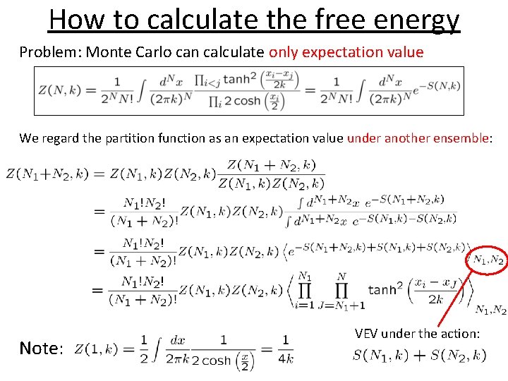 How to calculate the free energy Problem: Monte Carlo can calculate only expectation value