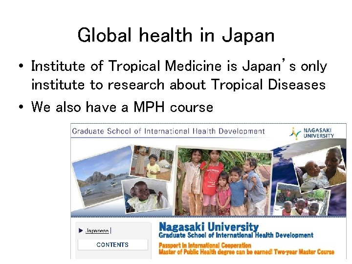 Global health in Japan • Institute of Tropical Medicine is Japan’s only institute to
