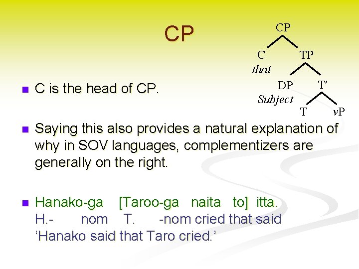 CP CP C that n C is the head of CP. DP Subject TP