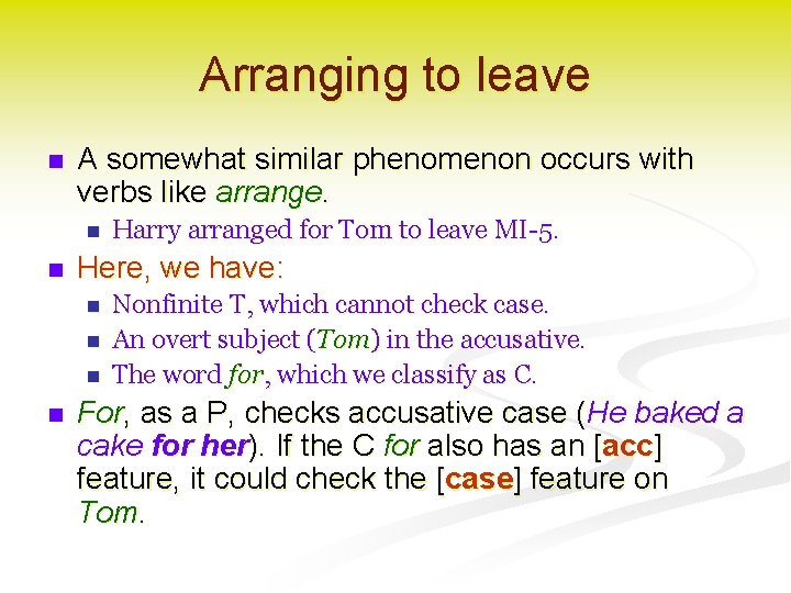 Arranging to leave n A somewhat similar phenomenon occurs with verbs like arrange. n