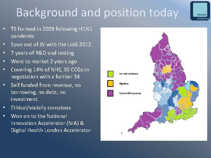 Background and position today • TS formed in 2009 following H 1 N 1