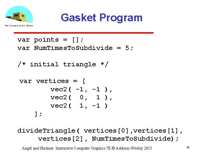 Gasket Program var points = []; var Num. Times. To. Subdivide = 5; /*