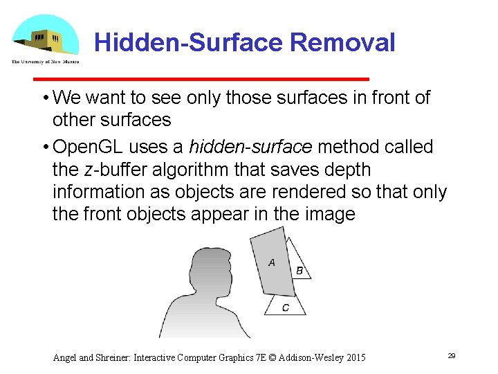 Hidden-Surface Removal • We want to see only those surfaces in front of other