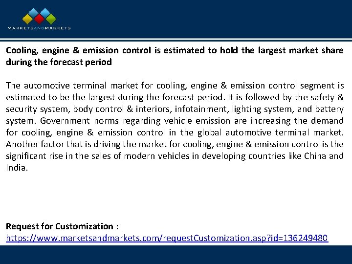 Cooling, engine & emission control is estimated to hold the largest market share during