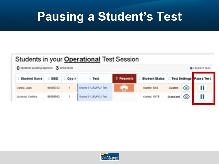 Pausing a Student’s Test 