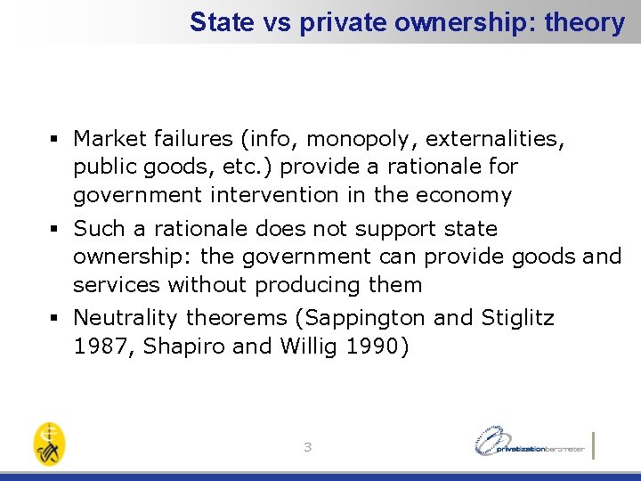 State vs private ownership: theory § Market failures (info, monopoly, externalities, public goods, etc.