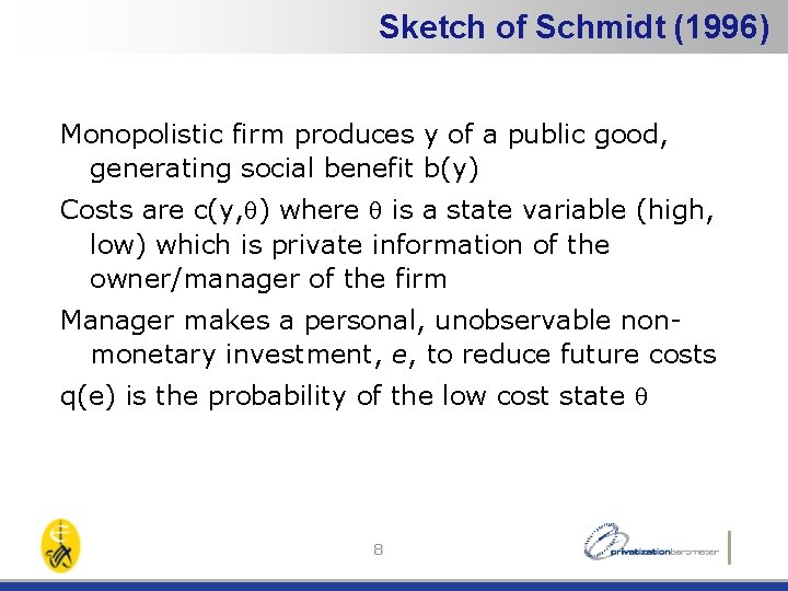 Sketch of Schmidt (1996) Monopolistic firm produces y of a public good, generating social