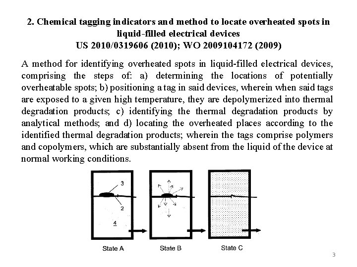 2. Chemical tagging indicators and method to locate overheated spots in liquid-filled electrical devices