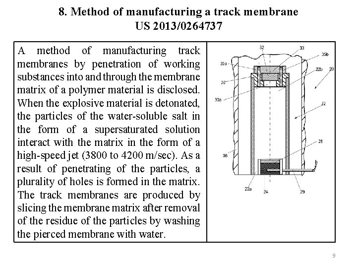 8. Method of manufacturing a track membrane US 2013/0264737 A method of manufacturing track