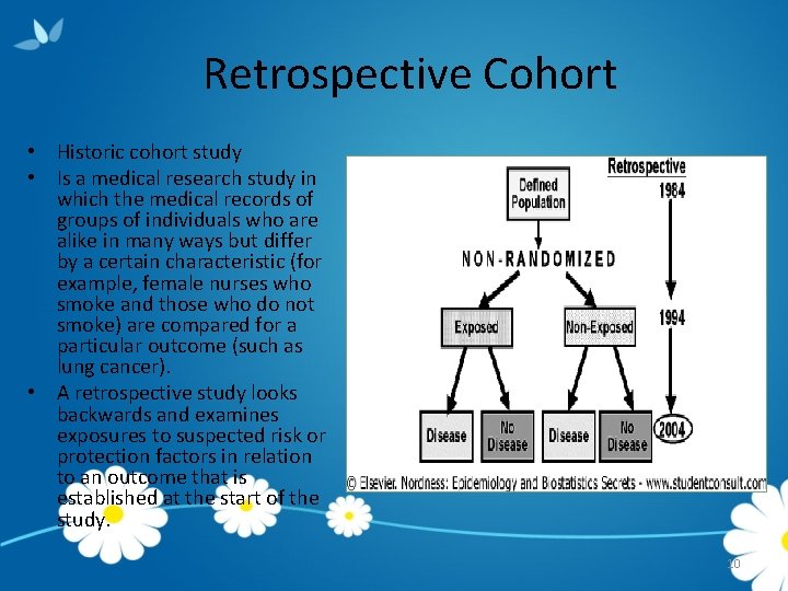 Retrospective Cohort • Historic cohort study • Is a medical research study in which