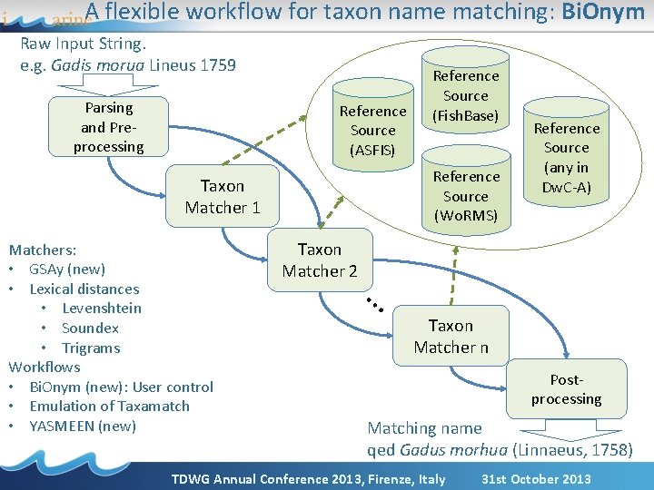 A flexible workflow for taxon name matching: Bi. Onym Raw Input String. e. g.