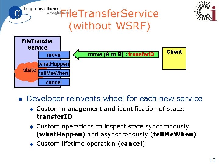 File. Transfer. Service (without WSRF) File. Transfer Service move (A to B) : transfer.