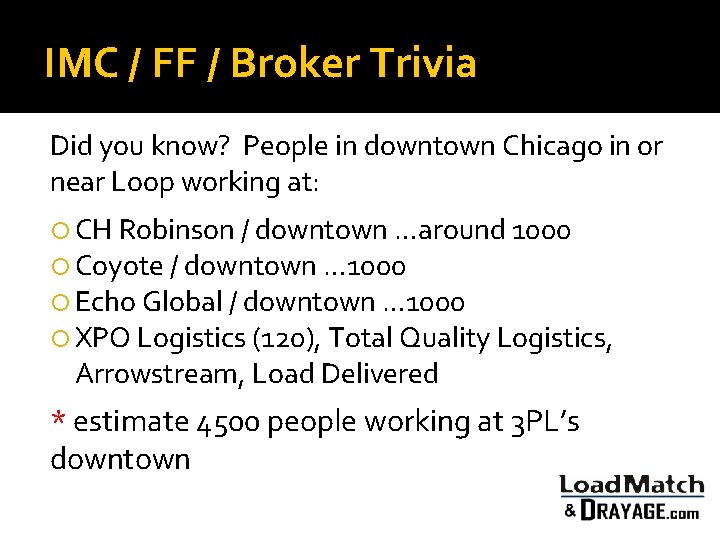 IMC / FF / Broker Trivia Did you know? People in downtown Chicago in